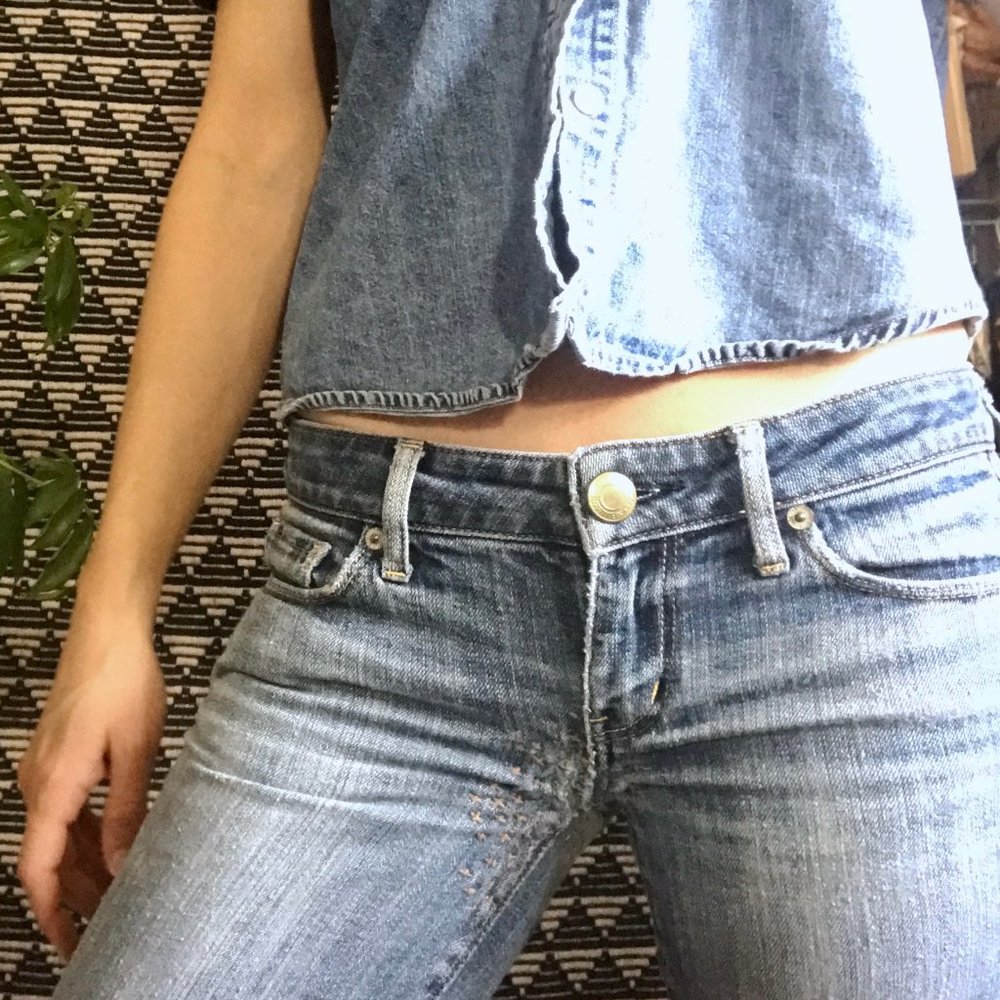 AE Mended&Patched Low Rise jeans sz2 - Picture 3 of 11